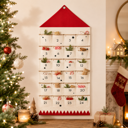 Taschora | Calendario dell’Avvento in tessuto da riempire, con 24 tasche da appendere