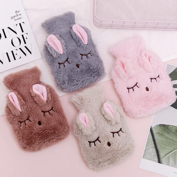 Bunnela | Borsa dell'acqua calda da 350 ml con copertura rimovibile e lavabile in pile a forma di coniglietto