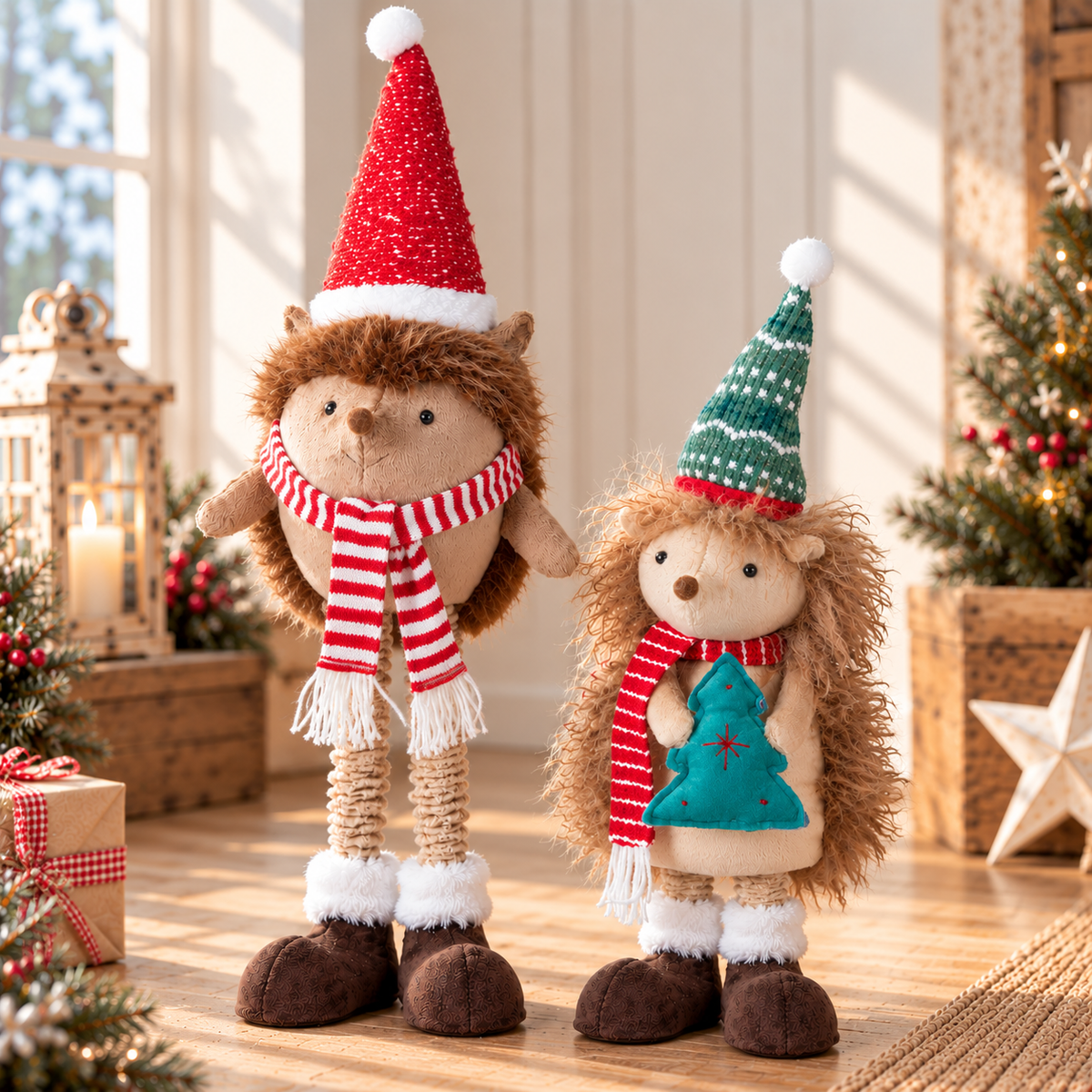 Pikkel | Erizo de peluche de pie para Navidad con patas extensibles, 45–75 cm