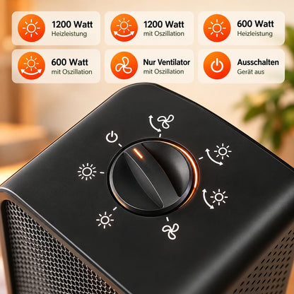 Calorvo | Termoventilatore in ceramica con diffusione del calore a 360° e protezione contro il surriscaldamento