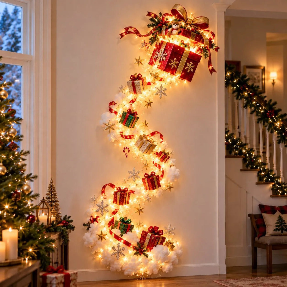 Starvela | Decorazione natalizia luminosa da parete con scia luminosa, 5 motivi
