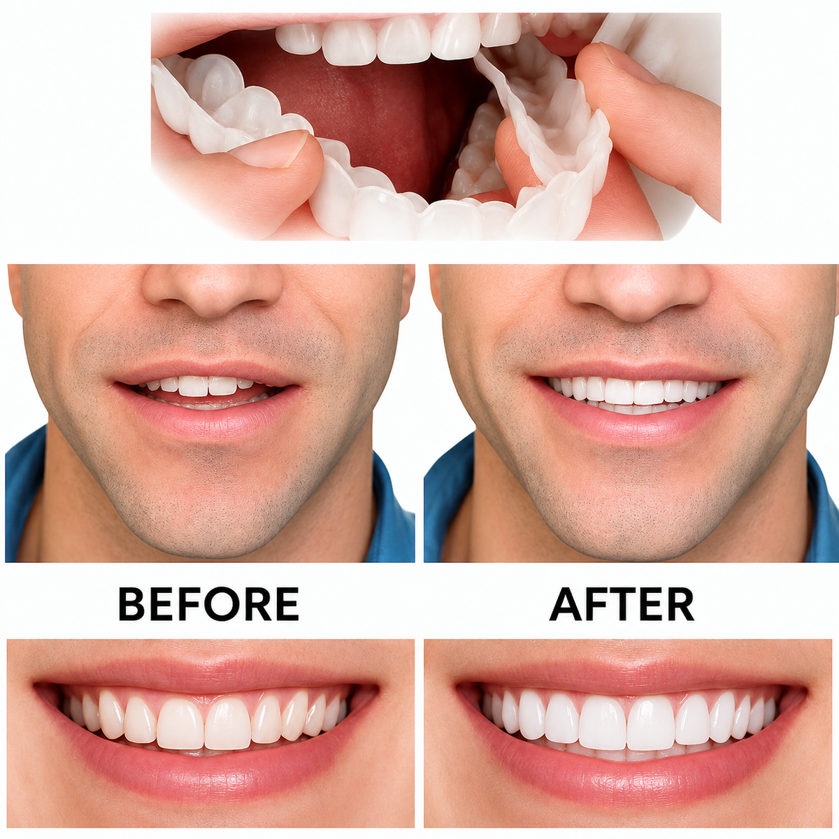 Smilvia | Carillas dentales removibles para los dientes superiores e inferiores, reutilizables
