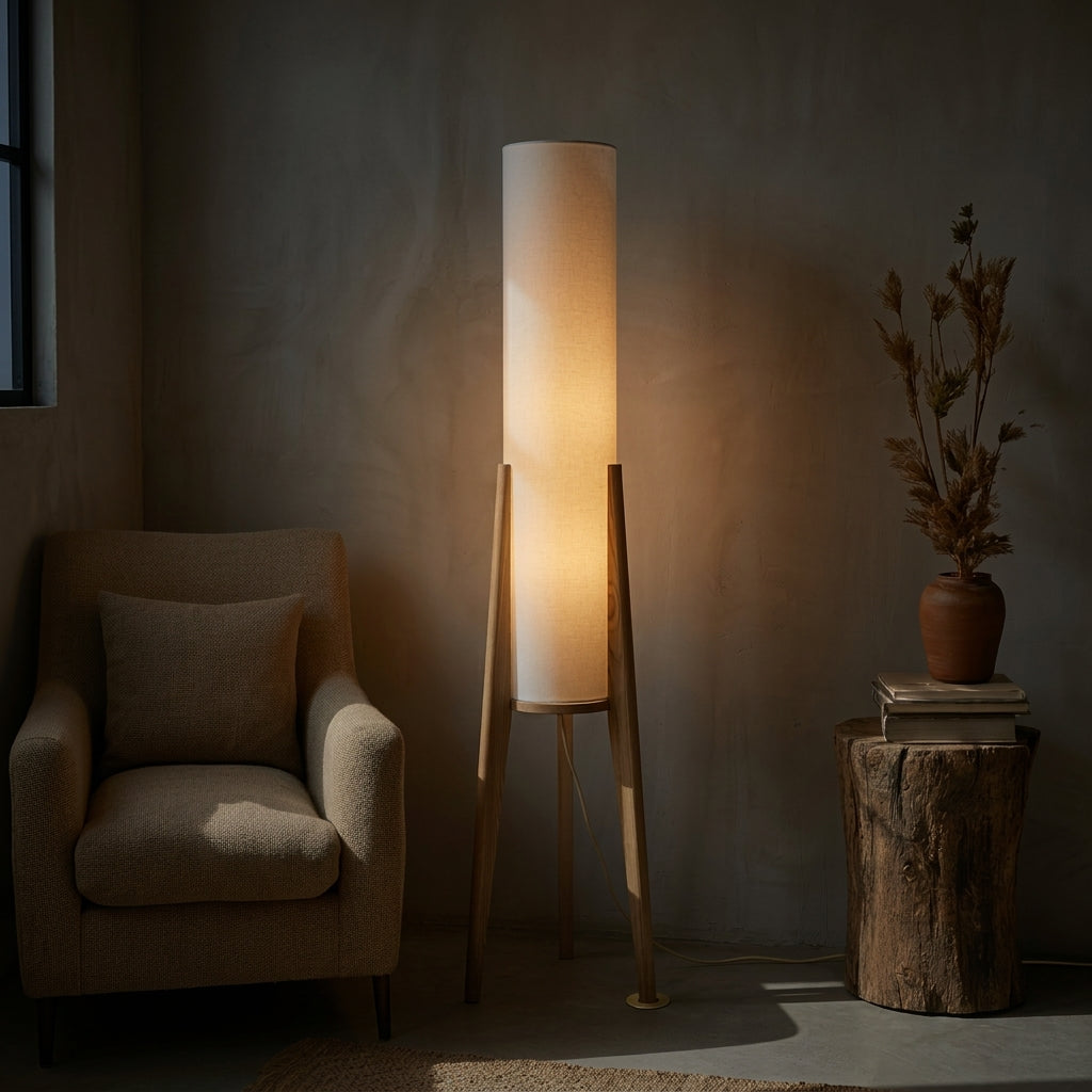 Lunara Japandi-Stehlampe aus Walnussholz mit LED-Licht