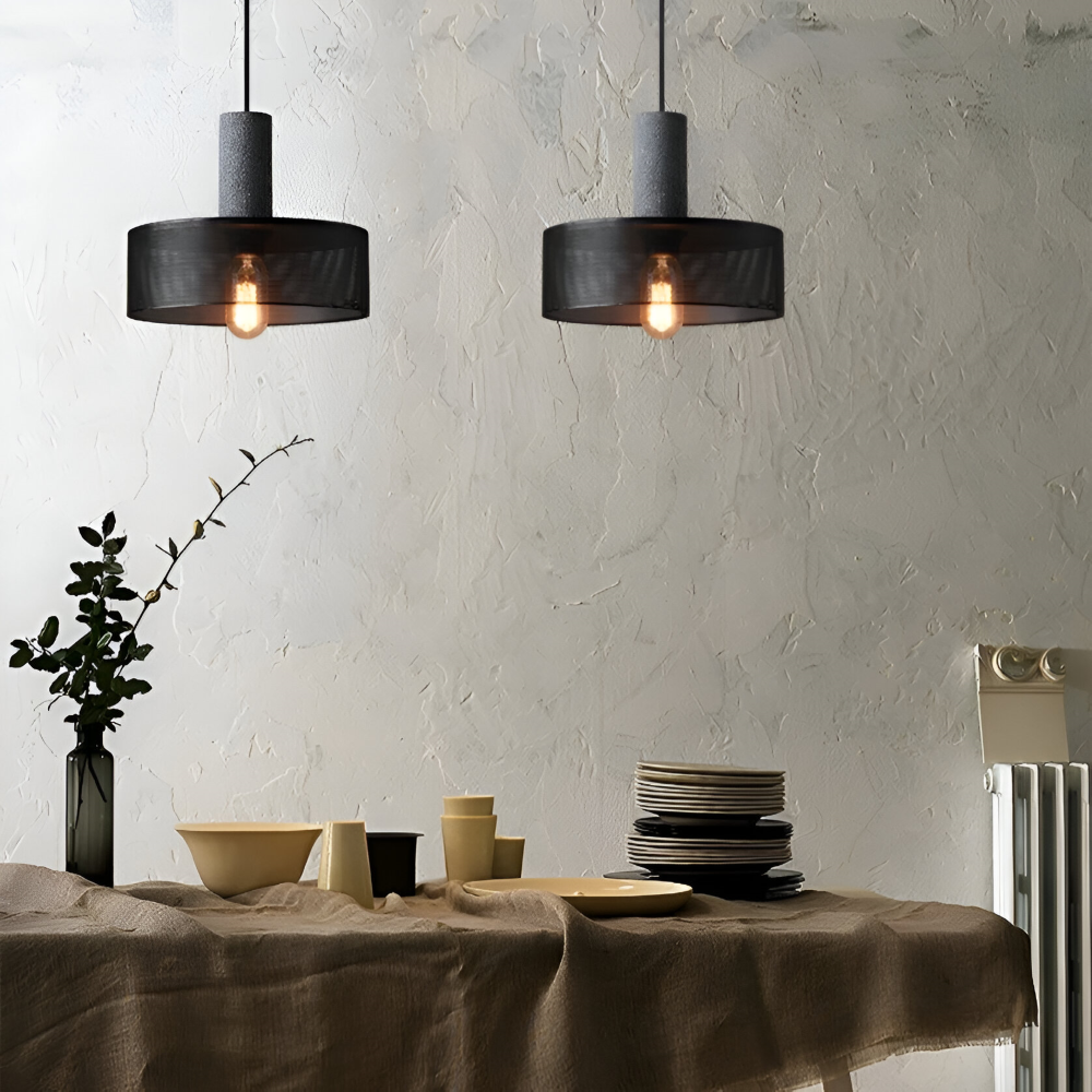 RusticLume Lampada | Lampada a sospensione industriale nera, regolabile in altezza e moderna