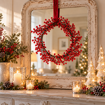 Beerola | Décoration de Noël, couronne de baies sur armature en branches, facile à suspendre