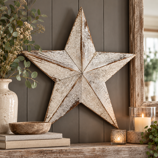 Barnelo | Holzstern im Landhausstil mit Used-Look, 52 cm