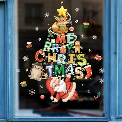 Frostella | Décoration de fenêtre de Noël avec Père Noël, rennes et sapin