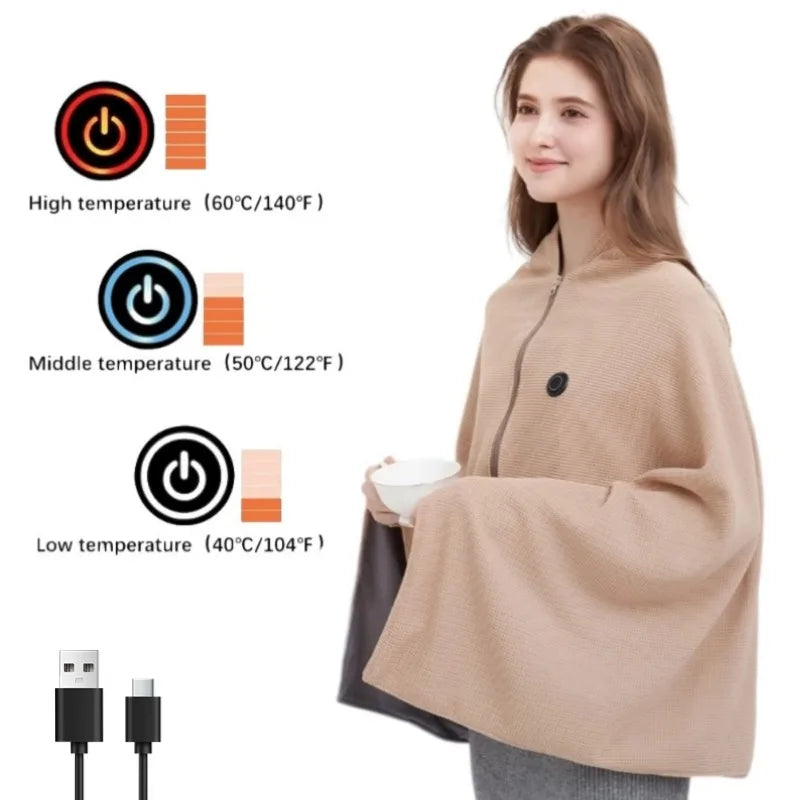 Warmiva | Manta eléctrica USB para llevar puesta, 3 niveles, 150 × 85 cm