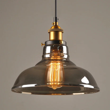 Lampada a sospensione retro Elliot – Lampada a sospensione vintage con paralume in vetro grigio fumo