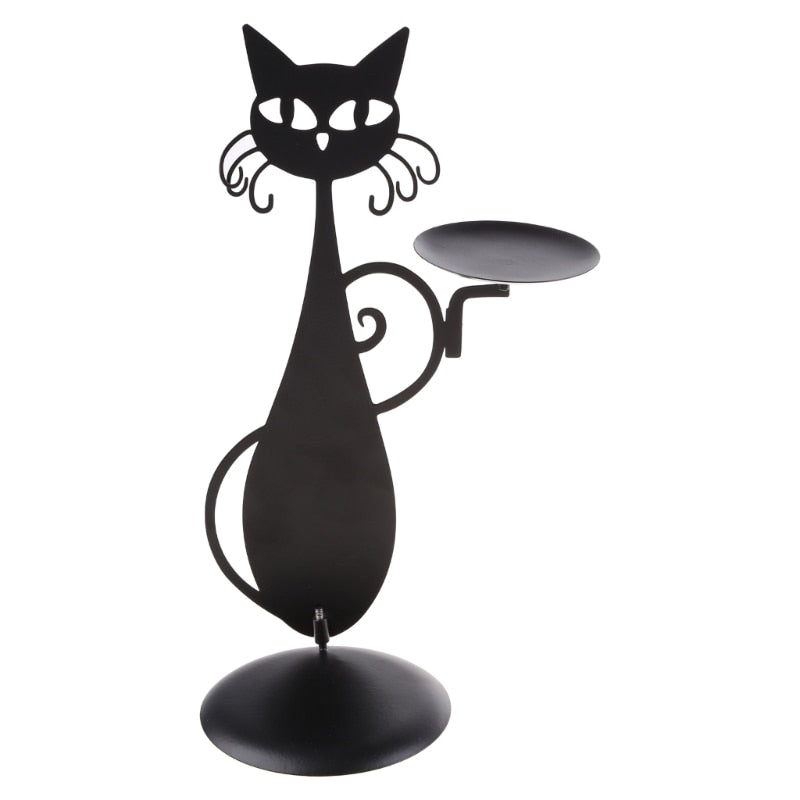 Noctura Catlight | Portacandele nero a forma di gatto in metallo