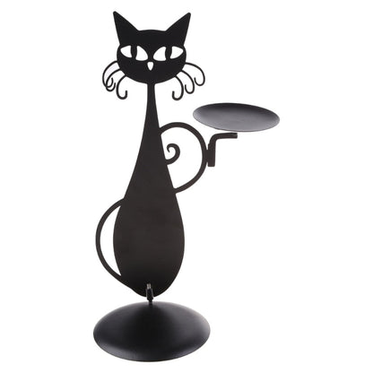 Noctura Catlight | Portacandele nero a forma di gatto in metallo