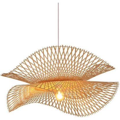 Kōra Nami | Dwuwarstwowa bambusowa lampa wisząca w stylu Japandi do jadalni