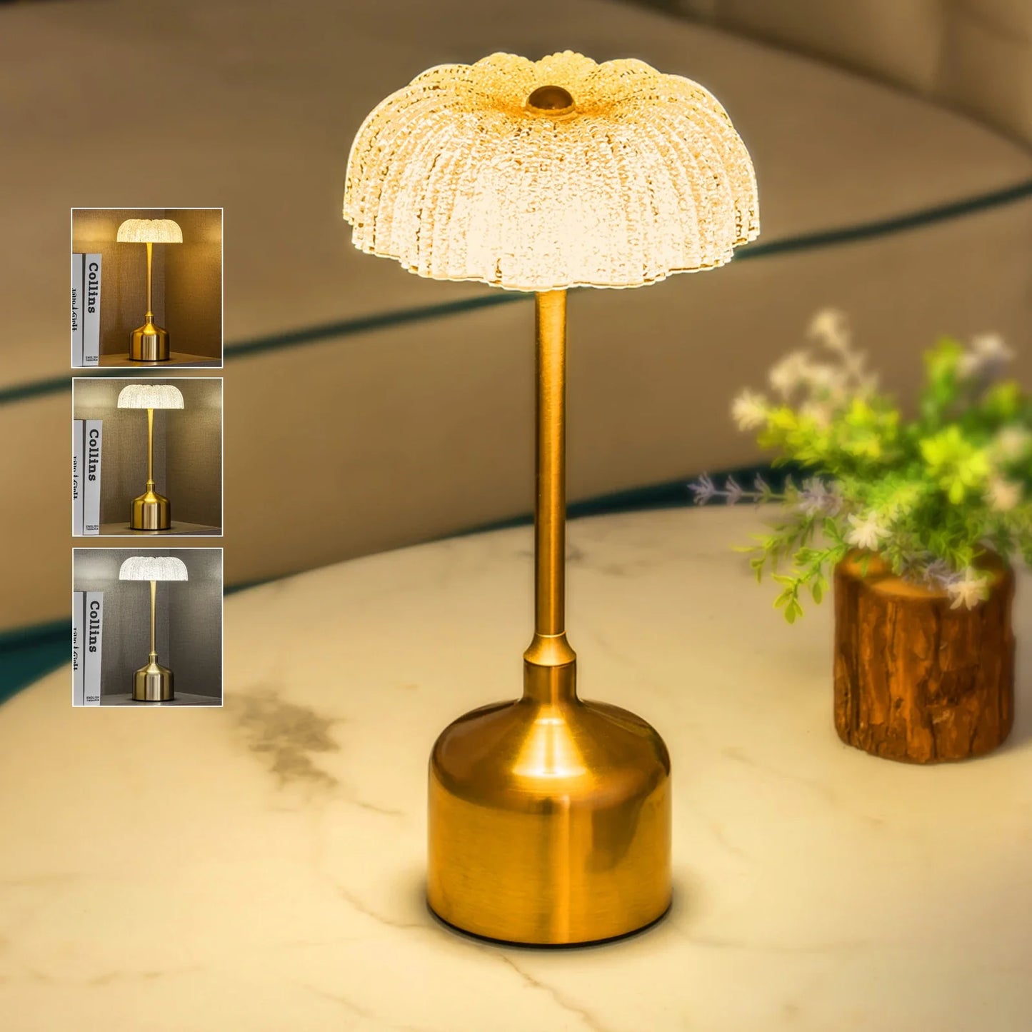 LumiFlora Lampada | Lampada da tavolo ricaricabile in cristallo con motivo floreale