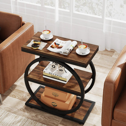Isyvelra – Table d’Appoint Industrielle Étroite en Bois avec 3 Compartiments de Rangement
