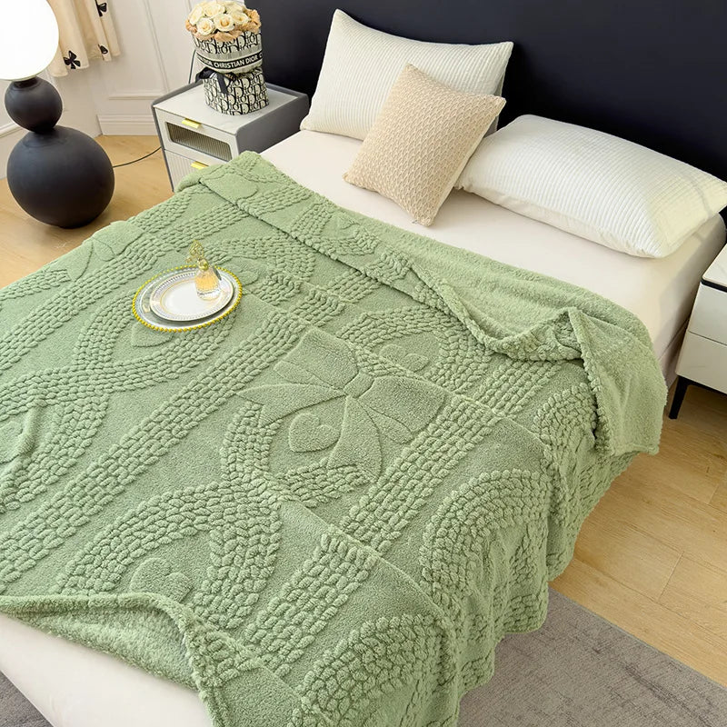Lunessa | Reversible Cotton Velour Throw with Jacquard Weave, 4 Sizes