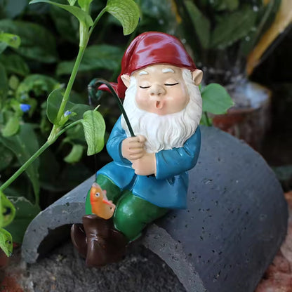 Nano da giardino con canna da pesca | Figura decorativa in resina | Per interno & esterno