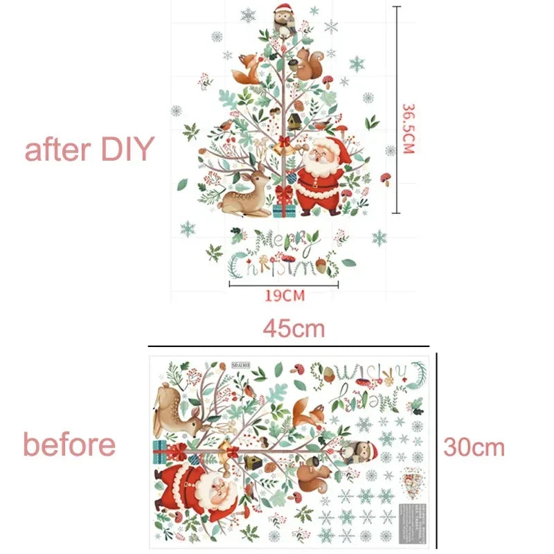 Frostella | Décoration de fenêtre de Noël avec Père Noël, rennes et sapin