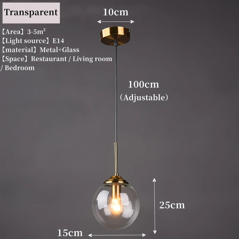 Solvyn Era | Lampada a sospensione LED in vetro con accento metallico per camera da letto e zona pranzo