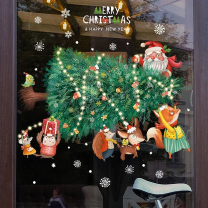 Frostella | Décoration de fenêtre de Noël avec Père Noël, rennes et sapin
