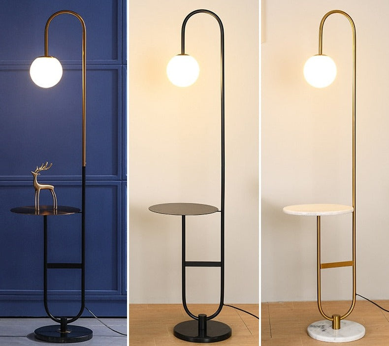 Oranthe Luno | Lampada da terra LED in stile scandinavo con tavolino integrato