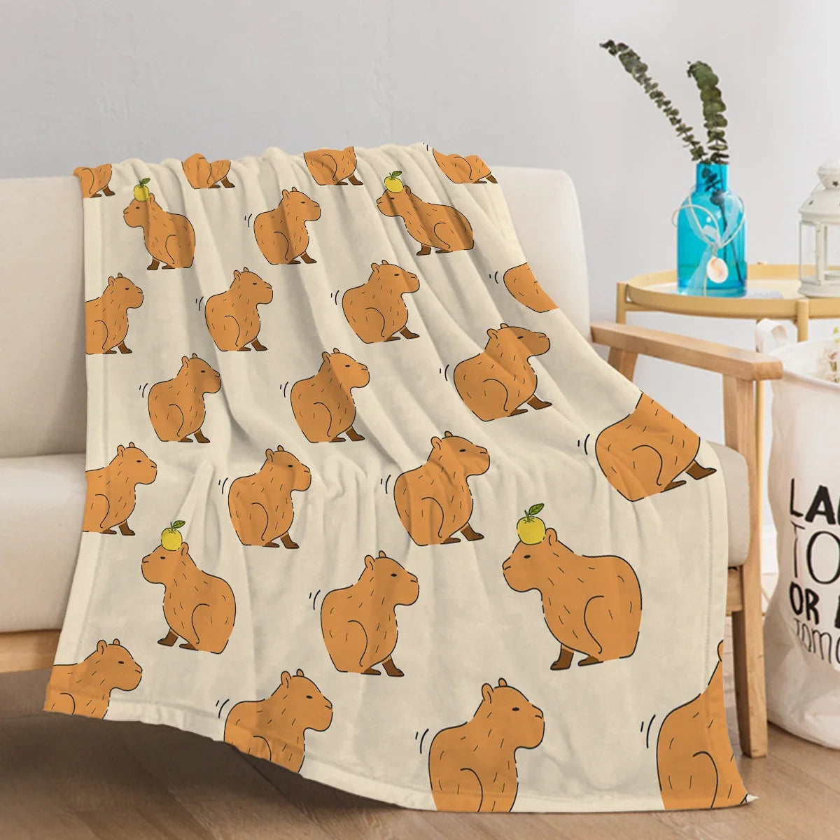 Capyna | Capybara Print Fleece Blanket in Soft Flannel, 3 Sizes