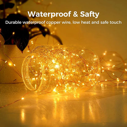 Funkira | LED Lichterkette aus Kupferdraht mit USB, Fernbedienung und Timer