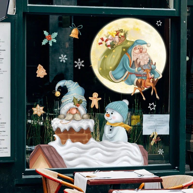 Frostella | Décoration de fenêtre de Noël avec Père Noël, rennes et sapin