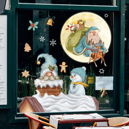 Frostella | Décoration de fenêtre de Noël avec Père Noël, rennes et sapin