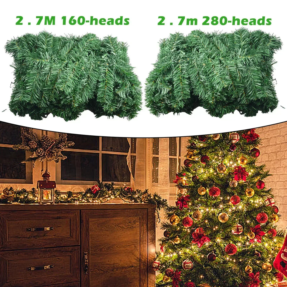 Vereno | Guirlande artificielle de sapin de 2,7 m pour décorer l’escalier et la cheminée à Noël
