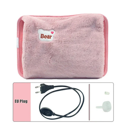 Warmissa | Bolsa de agua caliente eléctrica de 27 × 17 cm con apagado automático y funda de felpa