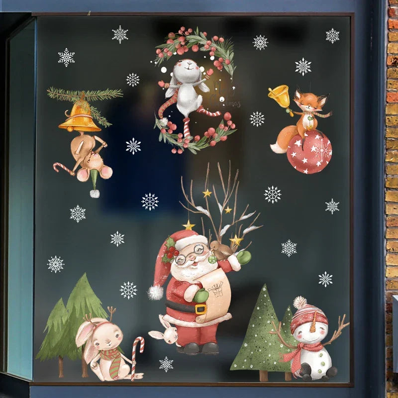 Frostella | Décoration de fenêtre de Noël avec Père Noël, rennes et sapin