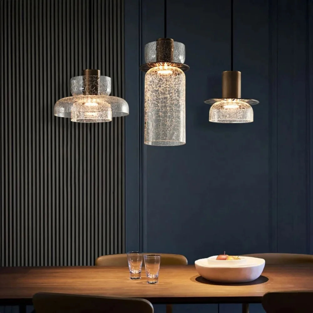 Candelora | Lampada a sospensione moderna in vetro con effetto craquelé