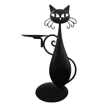 Noctura Catlight | Portacandele nero a forma di gatto in metallo