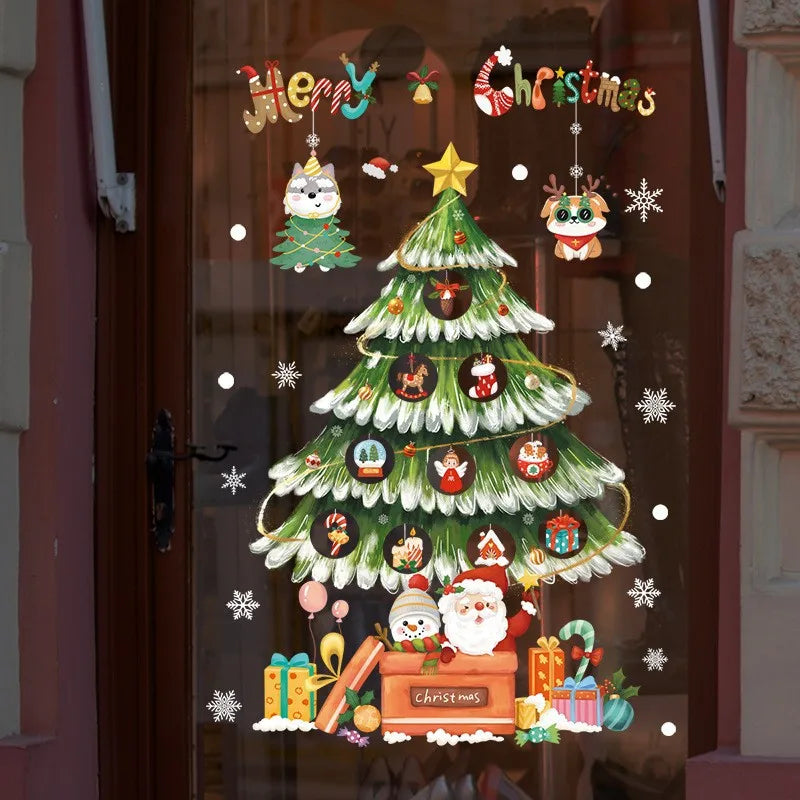 Frostella | Décoration de fenêtre de Noël avec Père Noël, rennes et sapin