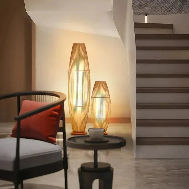 EcoBambu | Lampada Japandi in bambù | Lampada da terra LED sostenibile con design naturale per soggiorno