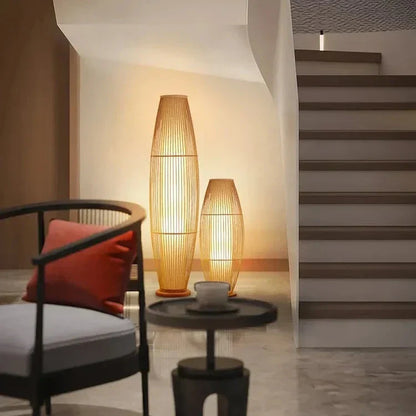 EcoBambu | Lampada Japandi in bambù | Lampada da terra LED sostenibile con design naturale per soggiorno