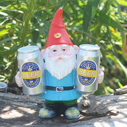 Garden Gnome Figurine | Drunken Gnome with Beer | Funny Decoration | Resin
