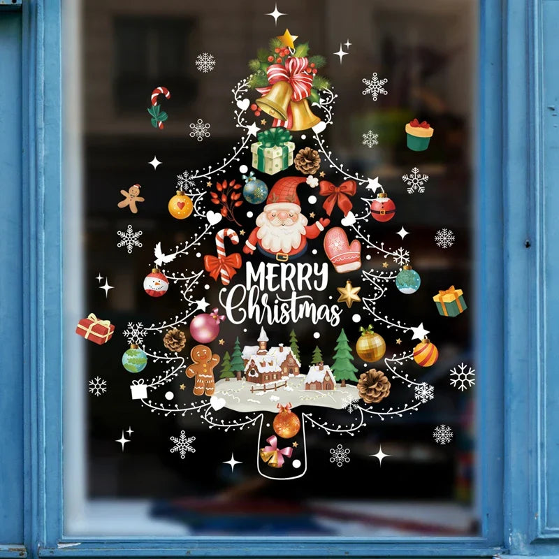 Frostella | Décoration de fenêtre de Noël avec Père Noël, rennes et sapin