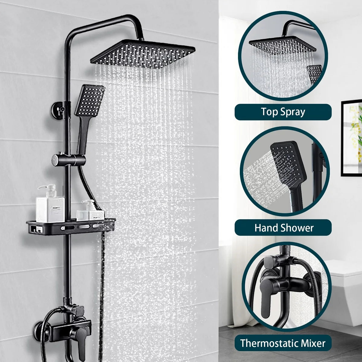 Bravur Dual | Robinet de douche noir en laiton avec fonction bidet et tablette