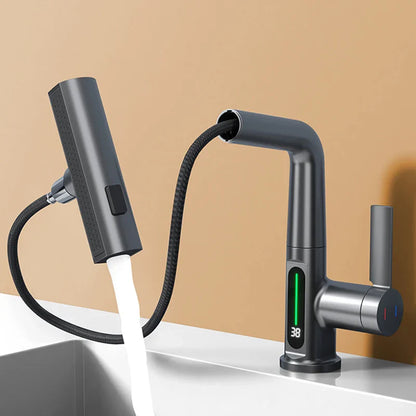 Aesthena – Rubinetto a cascata estensibile con indicatore di temperatura in acciaio inox