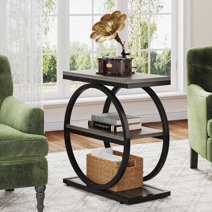 Isyvelra – Table d’Appoint Industrielle Étroite en Bois avec 3 Compartiments de Rangement