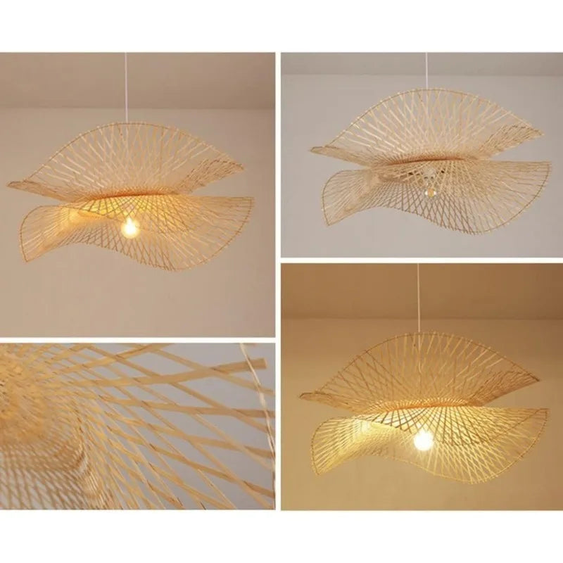 Kōra Nami | Dwuwarstwowa bambusowa lampa wisząca w stylu Japandi do jadalni