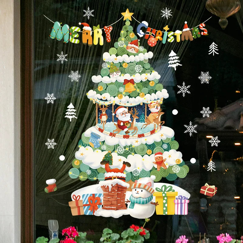 Frostella | Décoration de fenêtre de Noël avec Père Noël, rennes et sapin