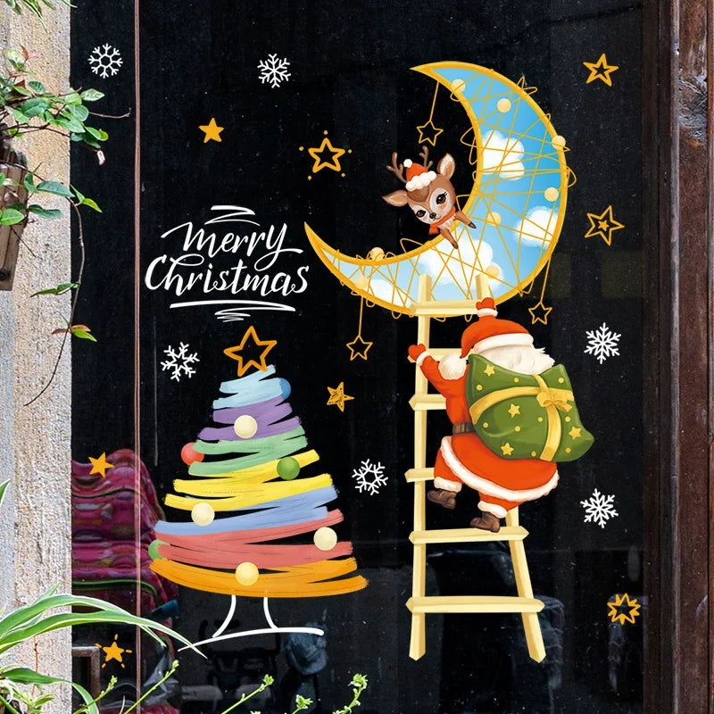 Frostella | Décoration de fenêtre de Noël avec Père Noël, rennes et sapin