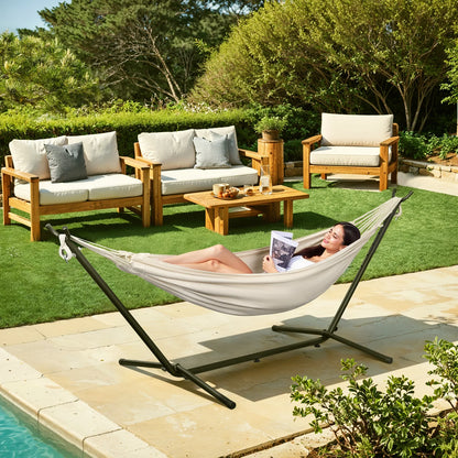 Lunava Rest | Amaca doppia portatile con struttura in acciaio per giardino e campeggio