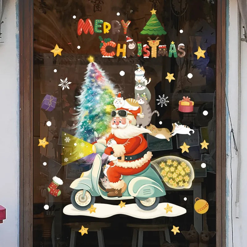 Frostella | Décoration de fenêtre de Noël avec Père Noël, rennes et sapin