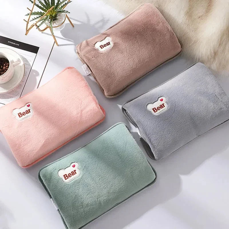 Warmissa | Bolsa de agua caliente eléctrica de 27 × 17 cm con apagado automático y funda de felpa