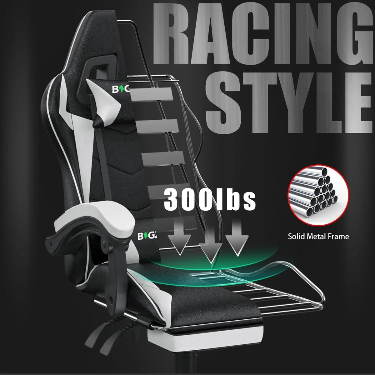 Serava – Ergonomischer Gamingstuhl mit Fußstütze, Lendenkissen & Verstellbarer Höhe