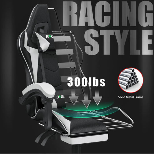 Serava – Ergonomischer Gamingstuhl mit Fußstütze, Lendenkissen & Verstellbarer Höhe