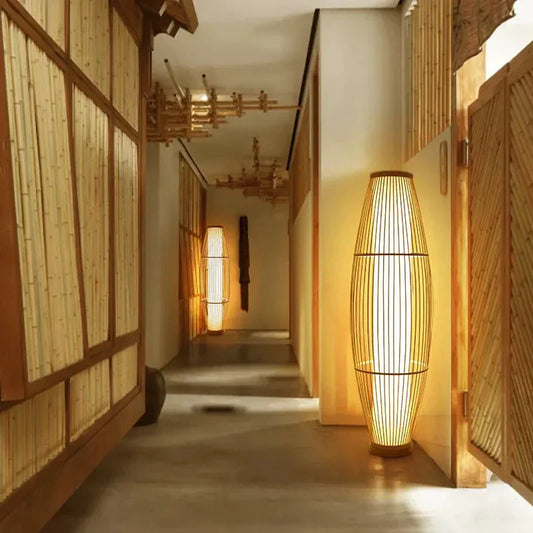 EcoBambu | Japandi Bambuslampe | Nachhaltige LED-Stehleuchte mit natürlichem Design für Wohnzimmer
